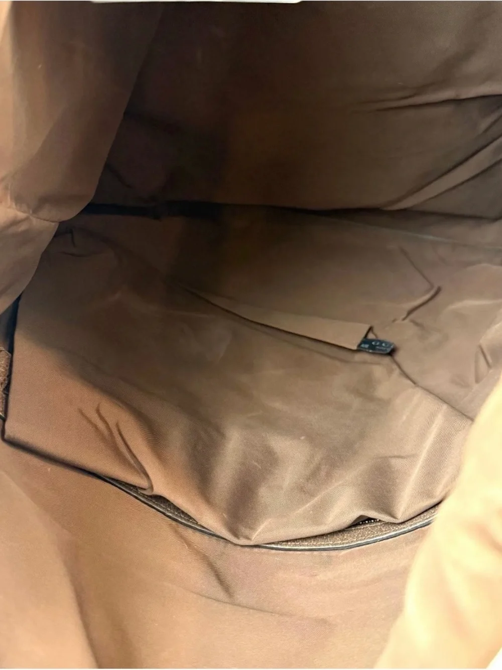 Pre Loved Gucci Beige GG Canvas Drawstring Backpack with Yellow Leather Accents